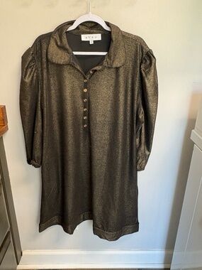 BURU Metallic Gold Dress with Puff Sleeves 2XL